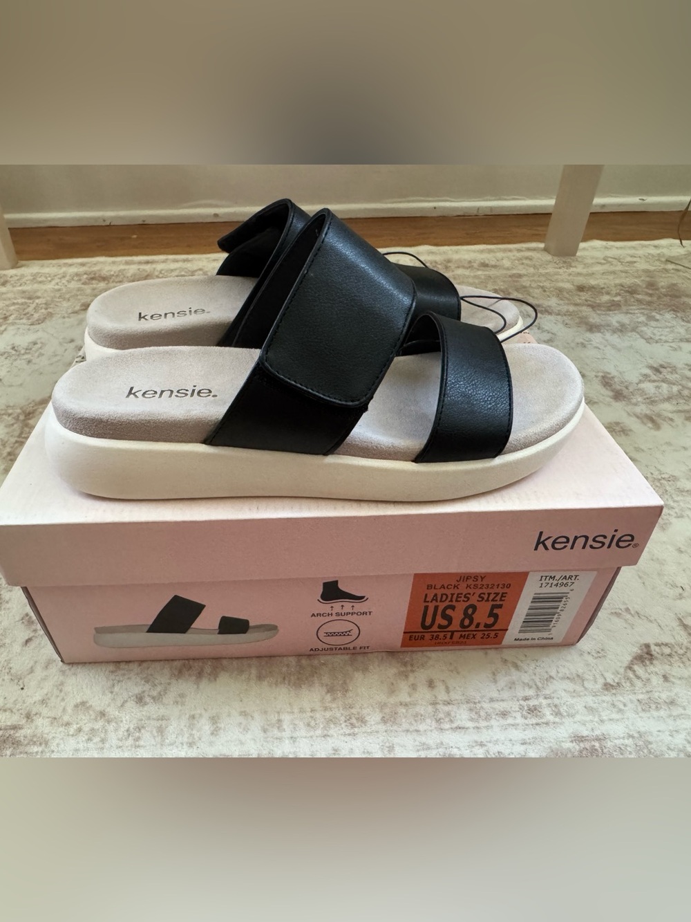 Women’s Kensie Black Dual-Strap Slide Sandals Size 8.5